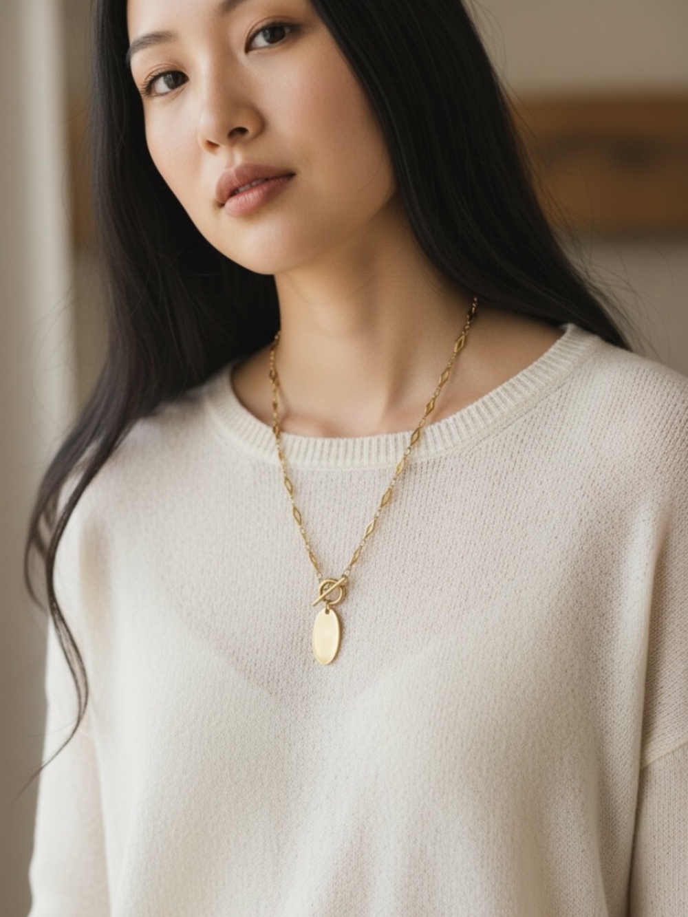 Plunder Gold Tone Necklace with Engraveable Pendant
